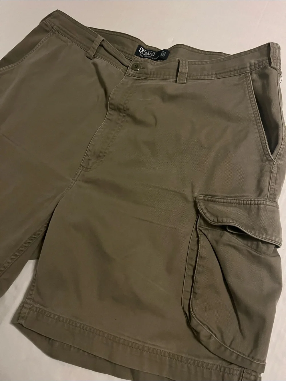 VTG Polo Ralph Lauren Chino Khaki Cargo Utility Shorts Sz 42 Pockets Preppy Y2K